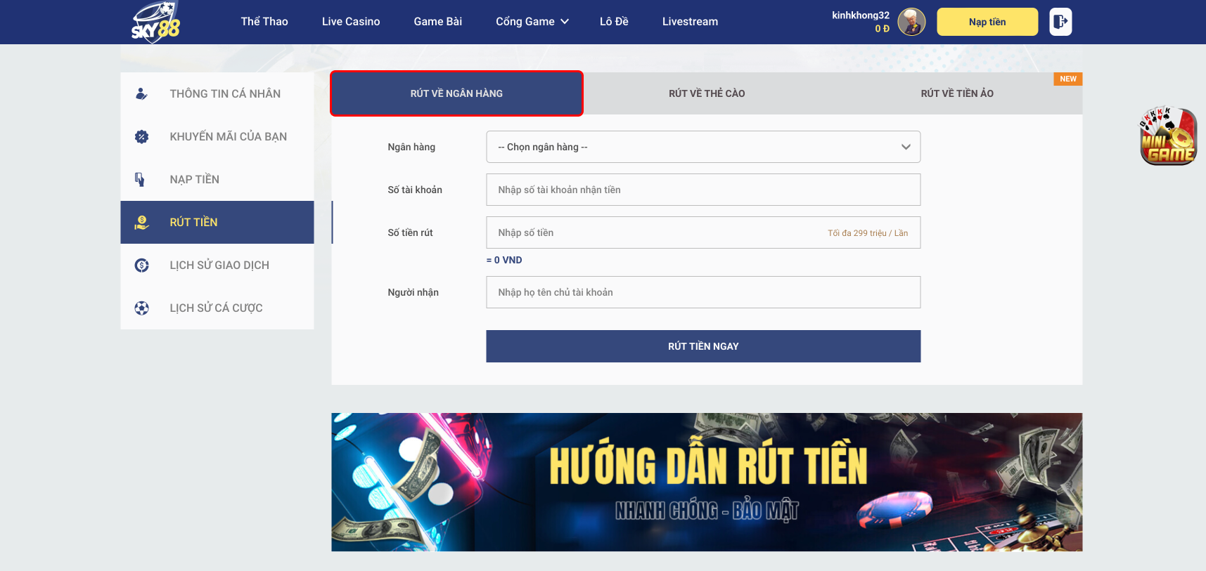 Rút tiền qua ngân hàng